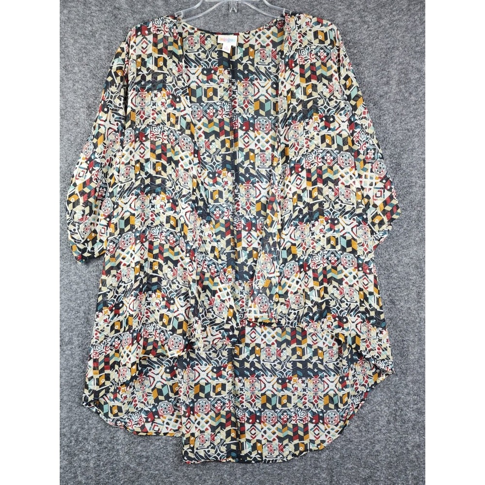 LuLaRoe Kimono Women Small Multicolor Geometric Sheer Open‎ Front Boho Layer